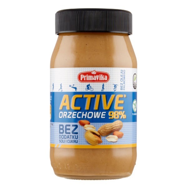 Pasta z prażonych orzeszków ziemnych active bez dodatku soli i cukru bezglutenowa 470g