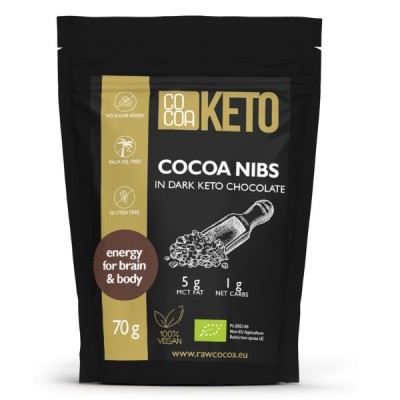 Kruszone ziarno kakao w czekoladzie keto bez dodatku cukru bezglutenowe BIO 70g