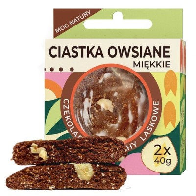 Ciastka owsiane miękkie czekolada i orzechy laskowe bezglutenowe (2x40g) 80g