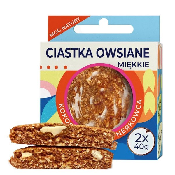 Ciastka owsiane miękkie kokos i orzechy nerkowca bez dodatku cukru bezglutenowe (2x40g) 80g