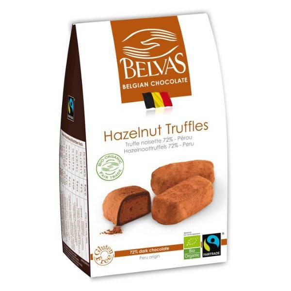 Belgijskie czekoladki trufle z orzechami laskowymi bezglutenowe fair trade BIO 100g