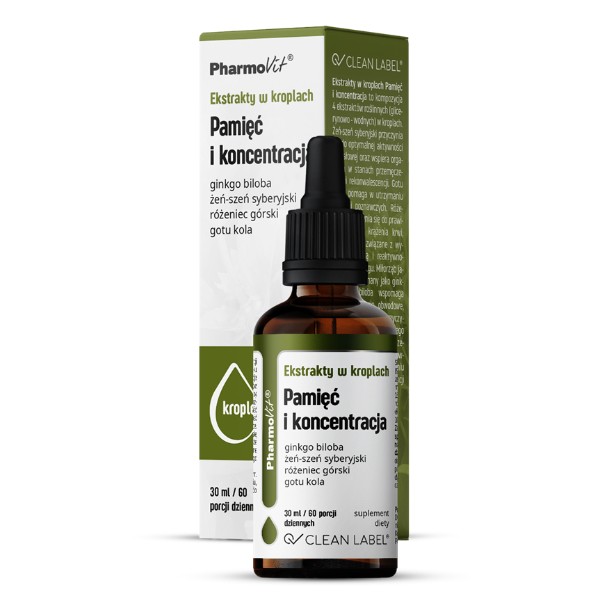 Ekstrakty w kroplach na pamięć i koncentrację bezglutenowe 30ml