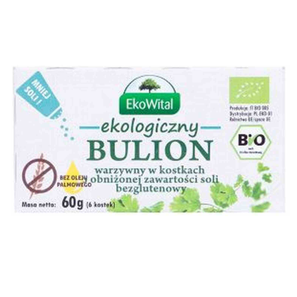 Bulion warzywny w kostkach o obniżonej zawartości soli bezglutenowy BIO 60g