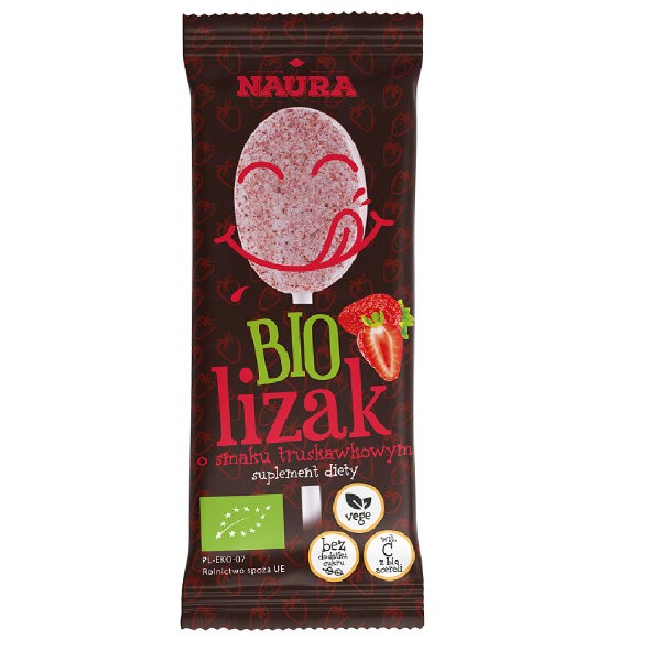 Lizak pudrowy o smaku truskawkowym BIO 6g