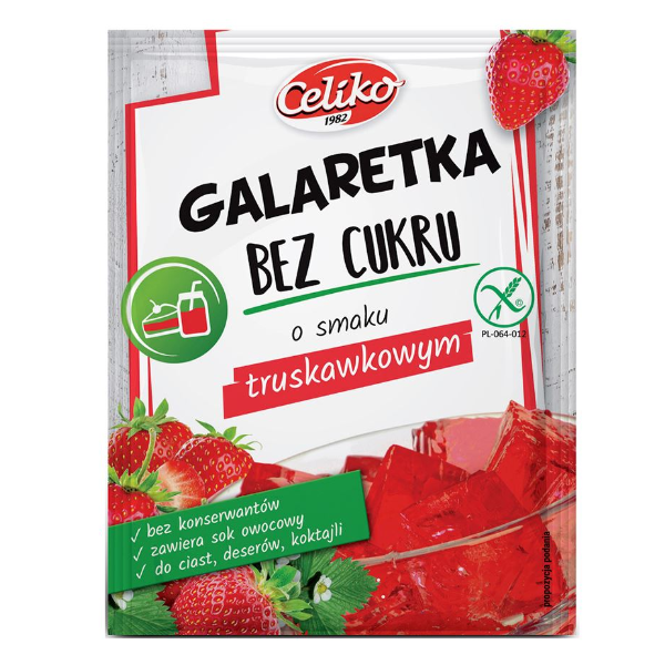 Bezglutenowa galaretka truskawkowa bez cukru 14g